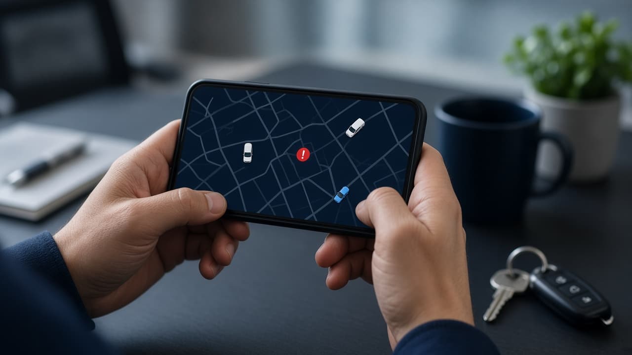 Gestor acompanha no celular a localização dos veículos da frota e um alerta em tempo real