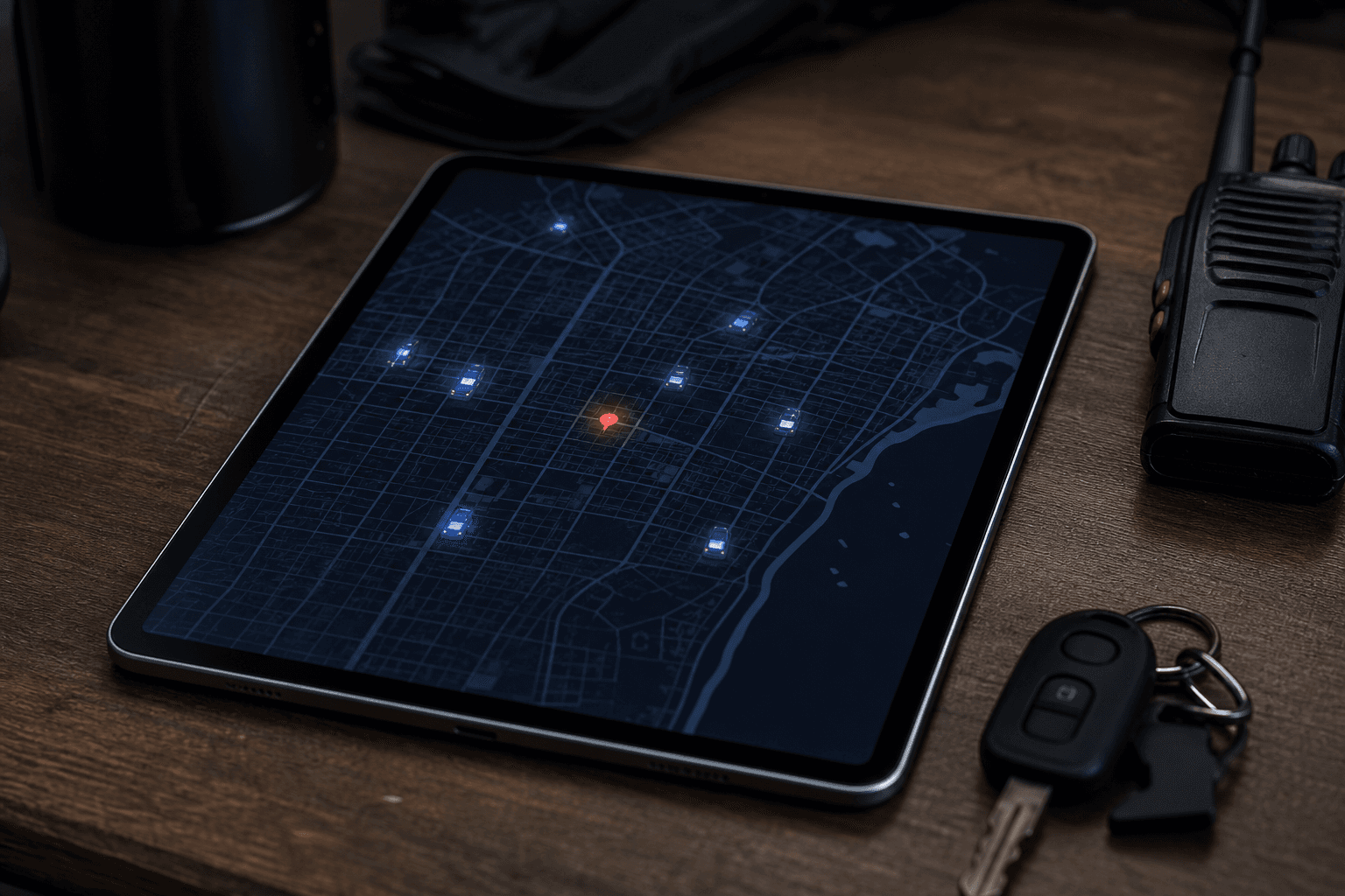 Mapa com rastreamento em tempo real de vários veículos de uma frota